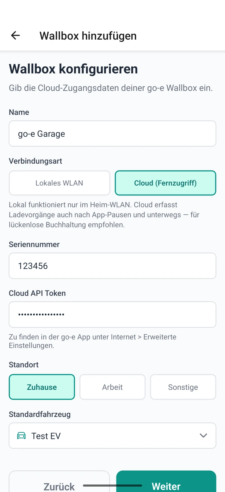 go-e im Cloud-Modus einrichten: Seriennummer und Cloud API Token
