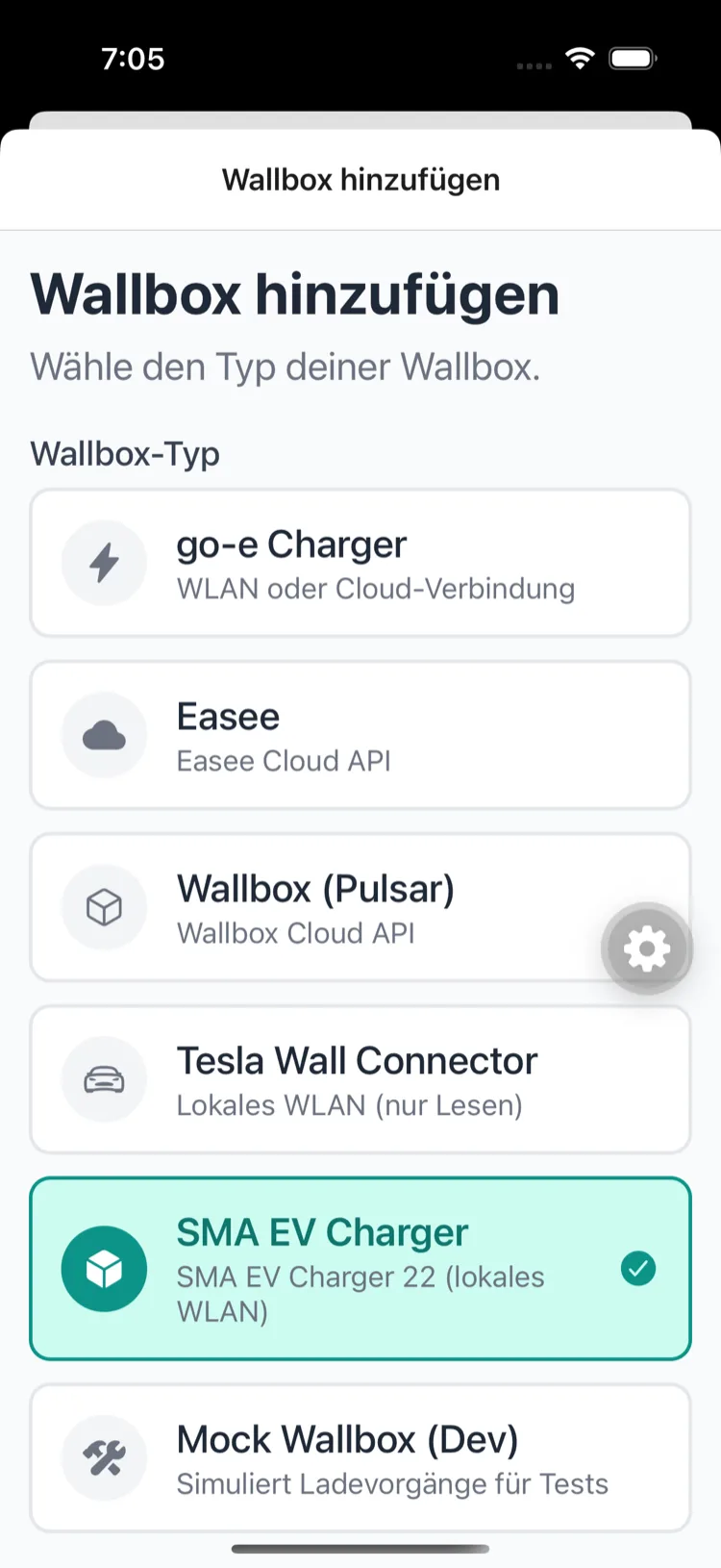 Wallbox-Typ SMA EV Charger auswählen