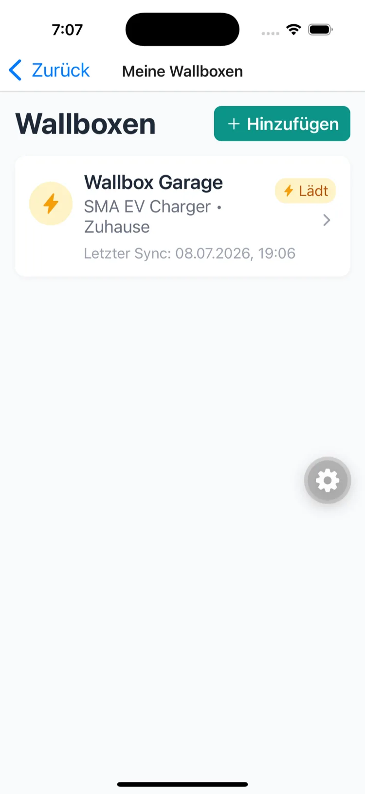 Wallbox in der Liste, Status Lädt